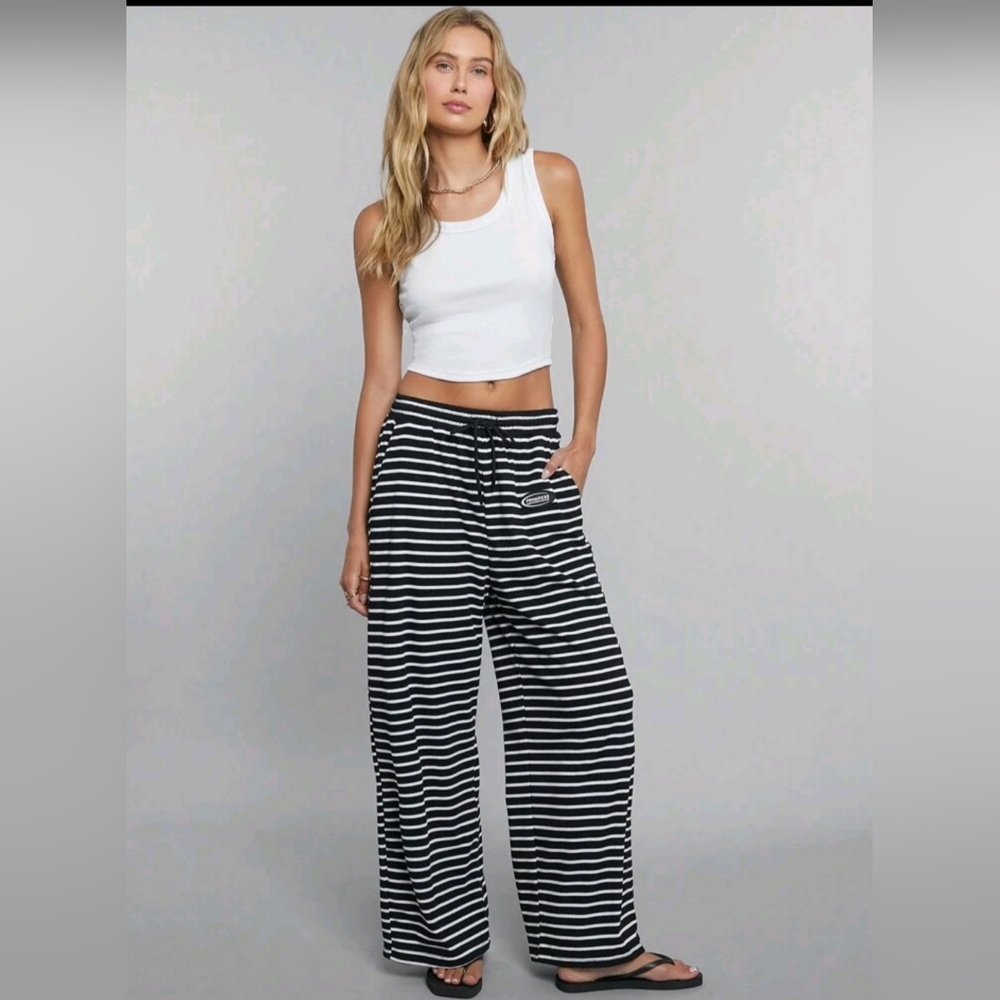 Wide Leg Pants, Casual, Drawstring, Pockets